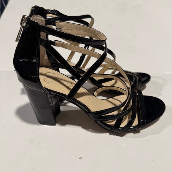 Jessica Simpson Black Strappy Back Zip Heels with Ankle Strap Size 6 - Picture 2 of 10